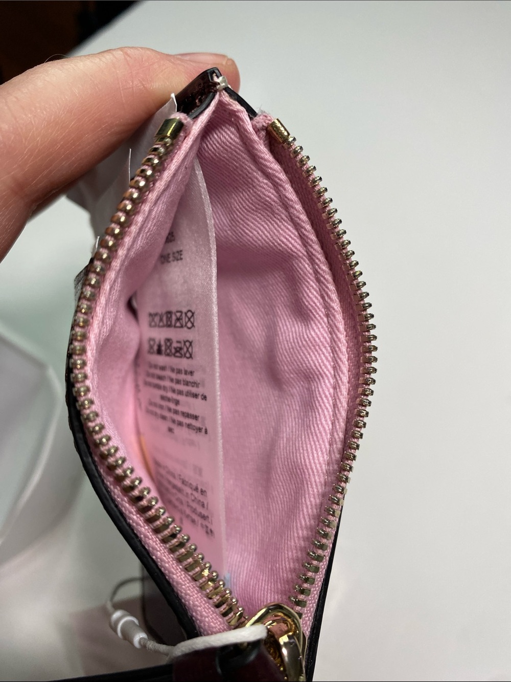 New GANNI Banner Leather Coin Purse Credit Card Holder Pink Dark Brown/ Burgundy - Picture 6 of 13
